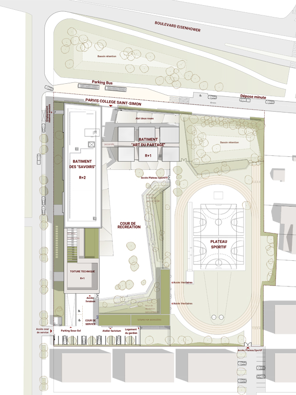 Seuil architecture - Plan de masse du projet de collège de Saint-Simon